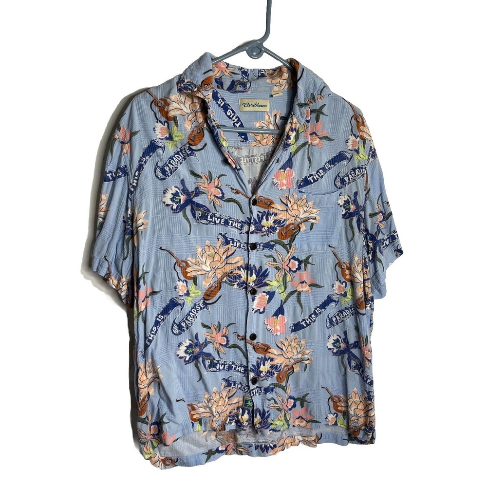 Caribbean Hawaiian Shirt Men's L Blue Live the Lifestyle This is Paradise